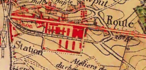 De omgeving van de Centrale Werkplaatsen in 1876